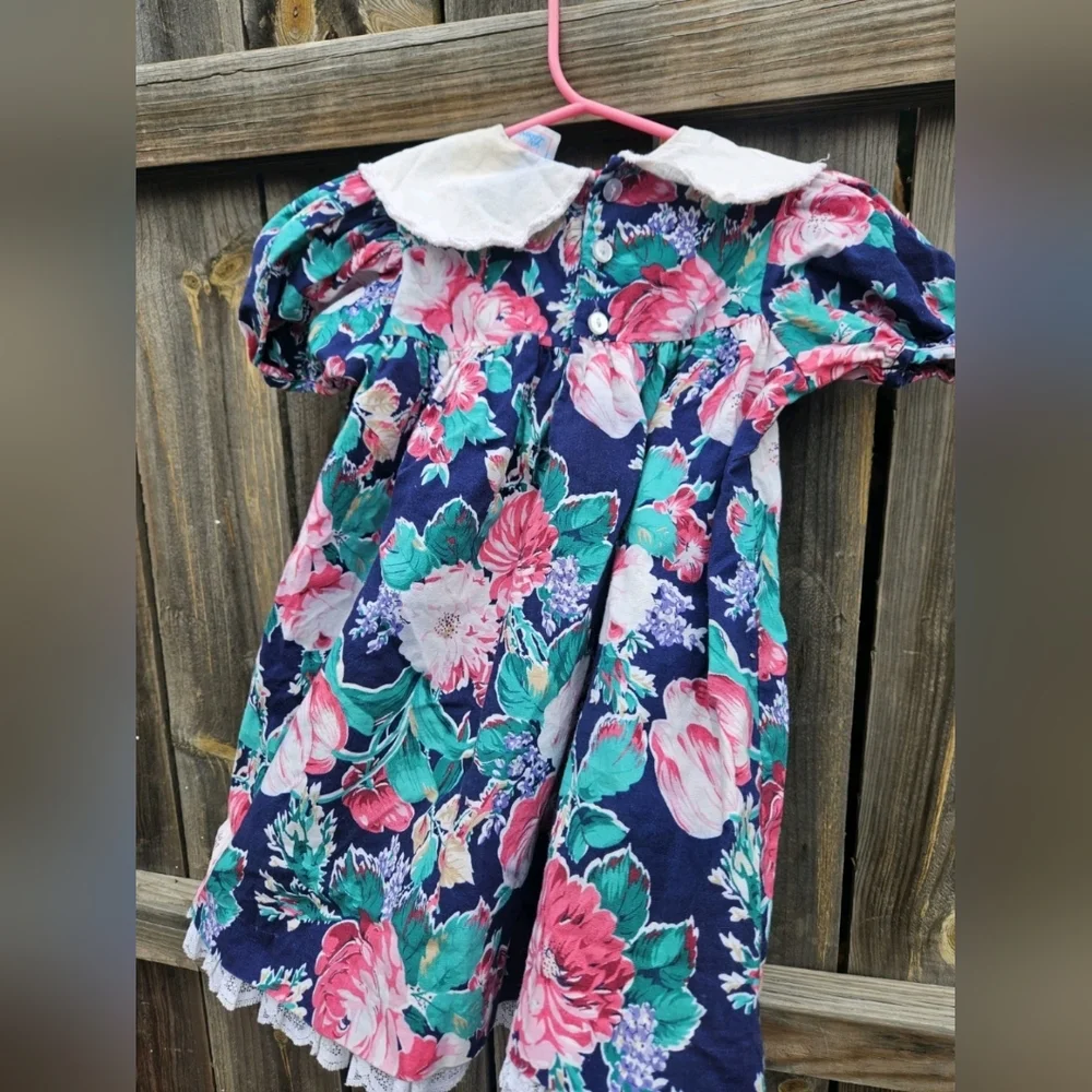 VTG 90s girls 4T Floral dress COTTAGECORE PRARIE Floral Lace fairy peterpan